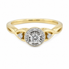 9ct yellow gold diamond halo engagement ring with round brilliant centre stone and pavé accents