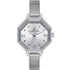 Daniel Klein DK112831-1 women's quartz watch with octagonal stainless steel case, silver sunray dial with Roman numerals and crystal markers, and polished mesh bracelet
