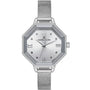 Daniel Klein DK112831-1 women's quartz watch with octagonal stainless steel case, silver sunray dial with Roman numerals and crystal markers, and polished mesh bracelet