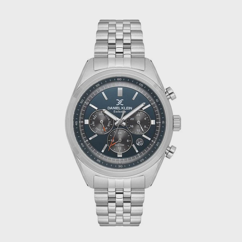 Daniel Klein Exclusive DK1.13976-3 chronograph watch with blue sunray dial and stainless steel bracelet