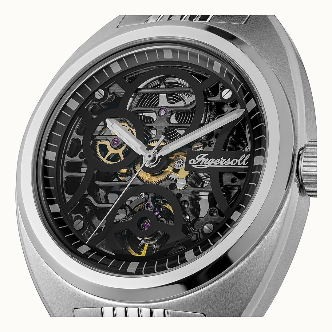 Ingersoll The Wrangler Automatic Skeleton Black Dial Stainless Steel Watch (I16901) - Cassim & Co South Africa