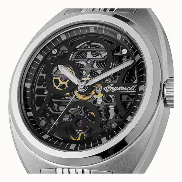 Ingersoll The Wrangler Automatic Skeleton Black Dial Stainless Steel Watch (I16901) - Cassim & Co South Africa