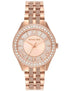 Michael Kors Harlowe 38mm rose gold-tone quartz watch with pavé crystal bezel, sunray dial with Roman numerals, and stainless steel bracelet with crystal-set centre links