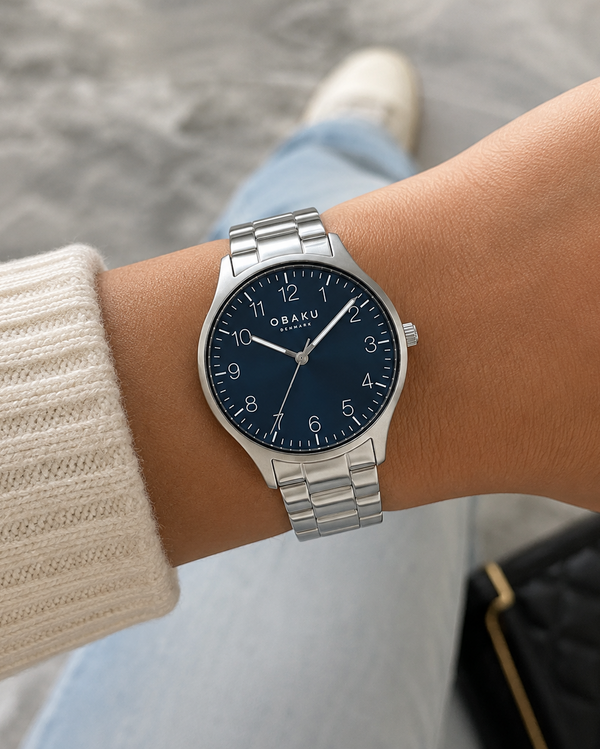 Obaku Falke Denim Quartz Blue Dial Stainless Steel Watch 40mm (V260GXCLSC-DAF)