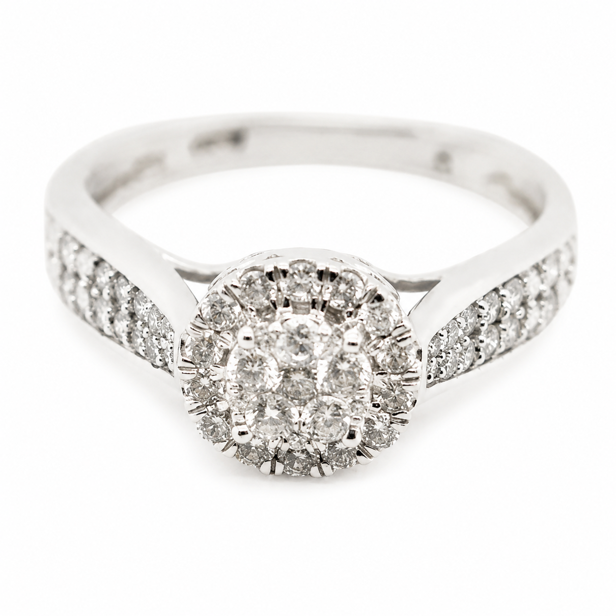 9ct White Cluster Halo Diamond Engagement Ring 1101944