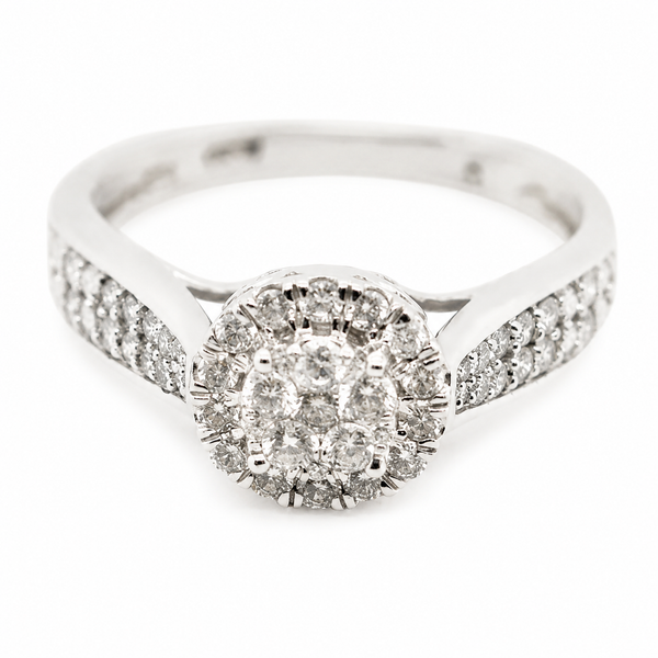 9ct White Cluster Halo Diamond Engagement Ring 1101944
