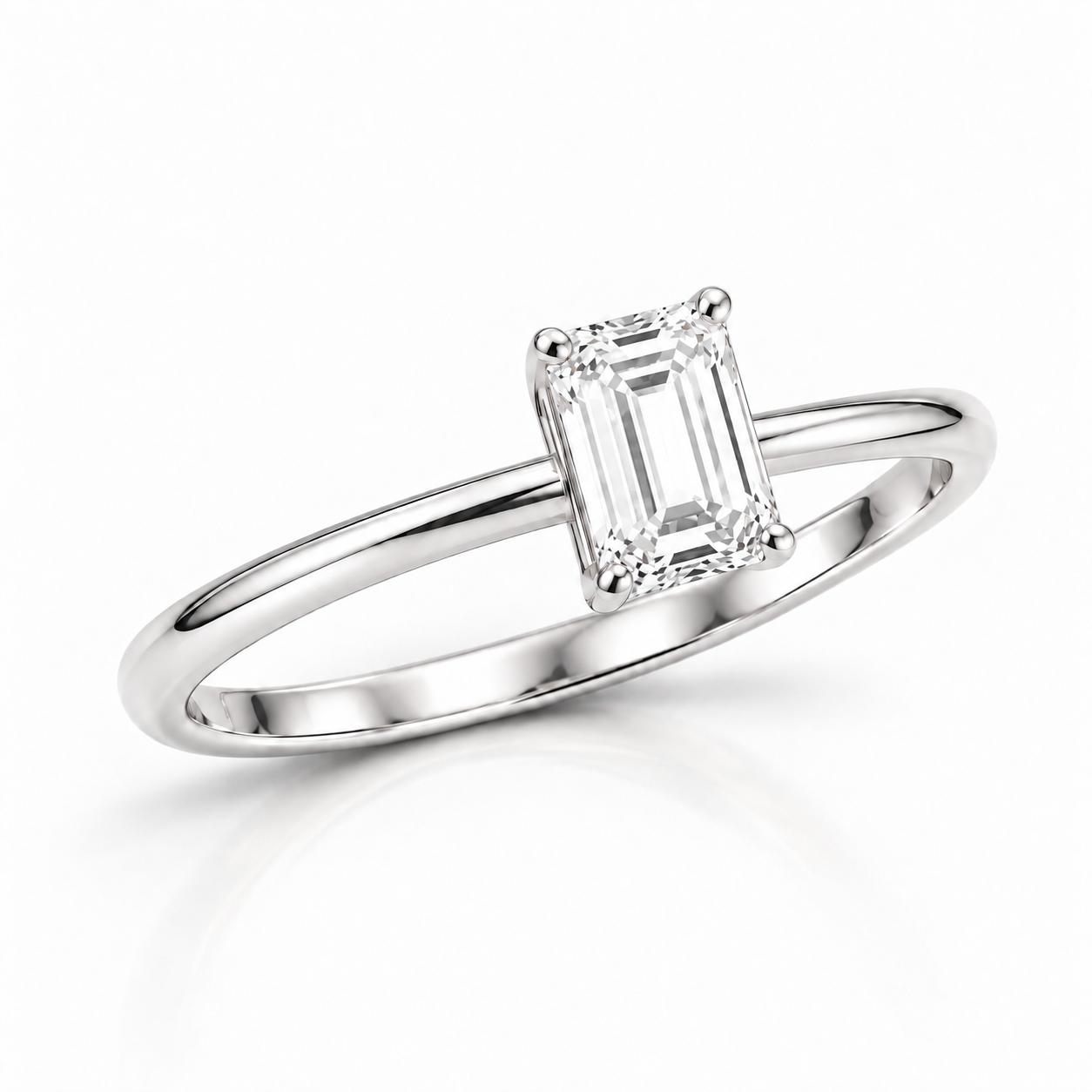 9ct White Gold 0.50ct Emerald Cut Lab Grown Diamond Solitaire Ring (LR37)