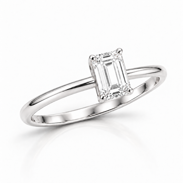 9ct White Gold 0.50ct Emerald Cut Lab Grown Diamond Solitaire Ring (LR37)