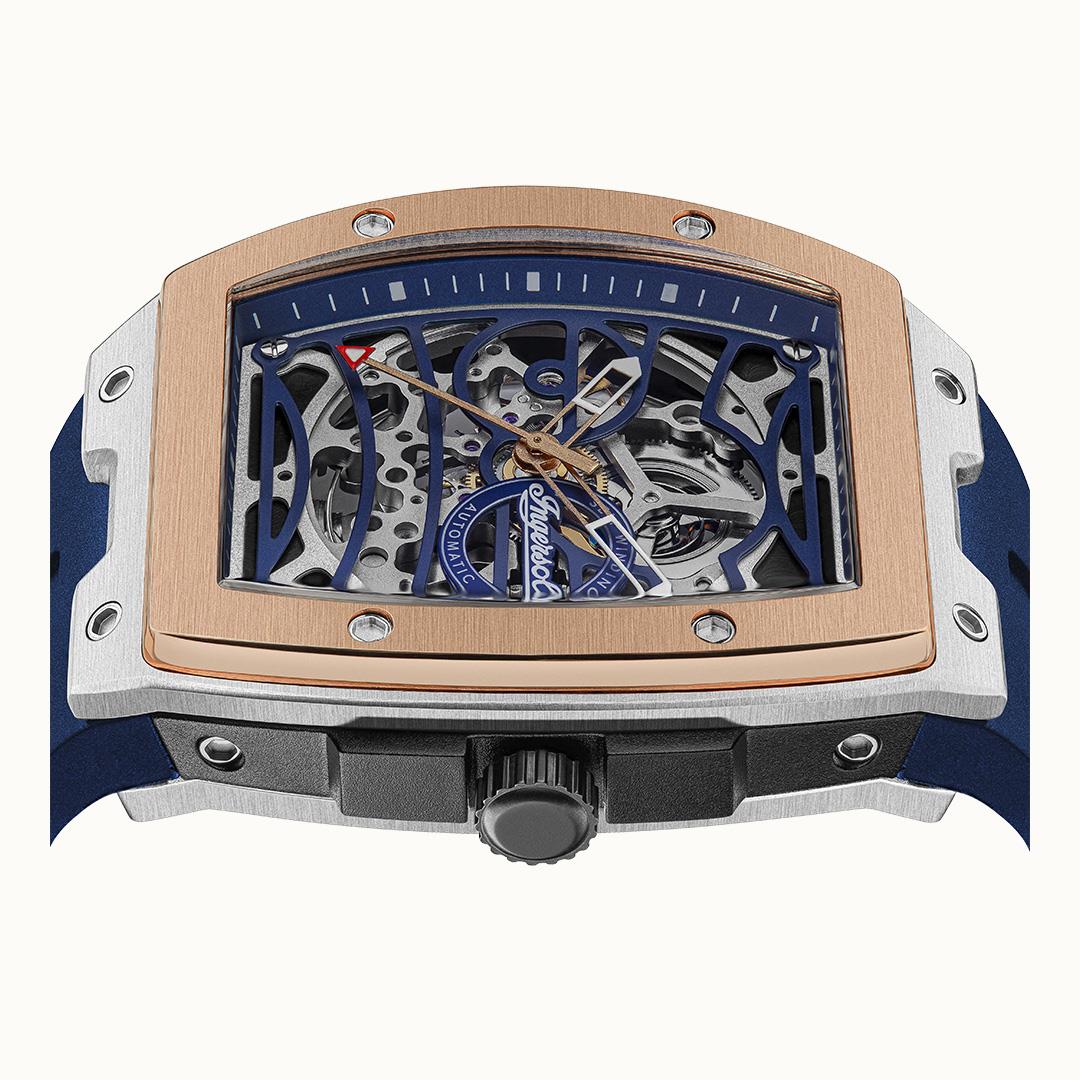 Ingersoll The Challenger Automatic Blue Skeleton Dial Rose Gold Stainless Steel Watch (I12304)