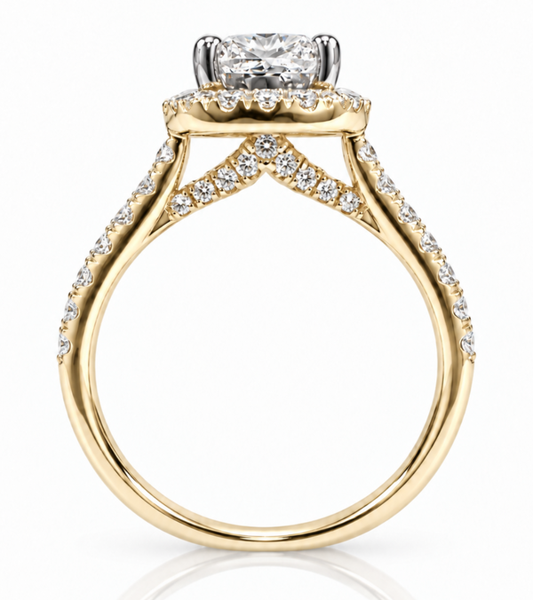 9ct Yellow Gold 1.50ct Cushion Cut Lab Grown Diamond Halo Engagement Ring (LR56)