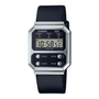 Casio A100WEL-1A Vintage Digital Quartz Illuminator Black Dial Steel Case Leather Strap Watch (A100WEL-1ADF)