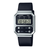 Casio A100WEL-1A Vintage Digital Quartz Illuminator Black Dial Steel Case Leather Strap Watch (A100WEL-1ADF)
