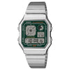 Casio A130WE Vintage Digital Alarm Chronograph Green Dial Stainless Steel Watch (A130WE-3ADF)