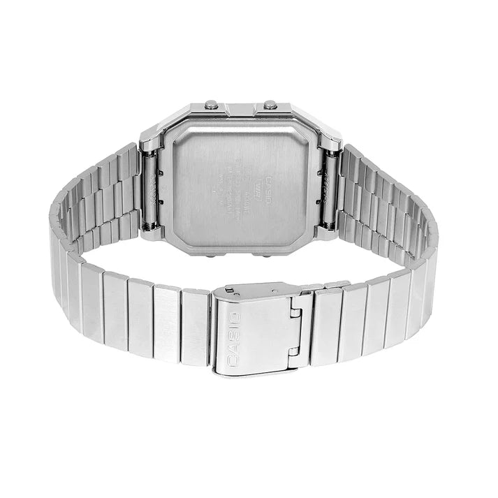 Casio A130WE Vintage Digital Alarm Chronograph Green Dial Stainless Steel Watch (A130WE-3ADF)