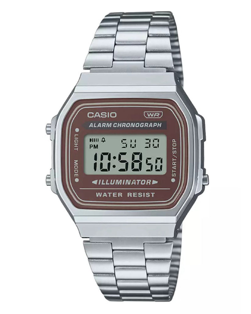 Casio A168WA-5AYDF Vintage Digital Quartz Brown Dial Stainless Steel Watch (Unisex)