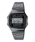 Casio Vintage A168WGG-1A gunmetal quartz digital watch with stainless steel bracelet and black dial featuring alarm chronograph illuminator functions