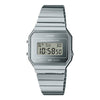 Casio Vintage A700WEV-7ADF digital chronograph watch with silver stainless steel case and integrated bracelet featuring LCD display