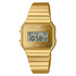 Casio VINTAGE A700WEVG-9ADF front view showing gold mirror-finish digital LCD face
