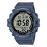 A Casio digital sports watch with a dark blue resin case and strap, featuring a light gray LCD display and black bezel details, shown against a plain white background.
Cassimsandco.
