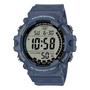 A Casio digital sports watch with a dark blue resin case and strap, featuring a light gray LCD display and black bezel details, shown against a plain white background.
Cassimsandco.