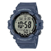 A Casio digital sports watch with a dark blue resin case and strap, featuring a light gray LCD display and black bezel details, shown against a plain white background.
Cassimsandco.