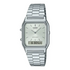 Casio VINTAGE AQ-230A silver dial with baton hands and digital window at 6 o'clock