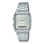 Casio VINTAGE AQ-230A silver dial with baton hands and digital window at 6 o'clock