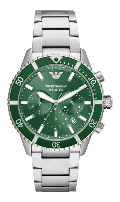 Emporio Armani Chronograph Quartz Green Dial Stainless Steel Watch (AR11500)