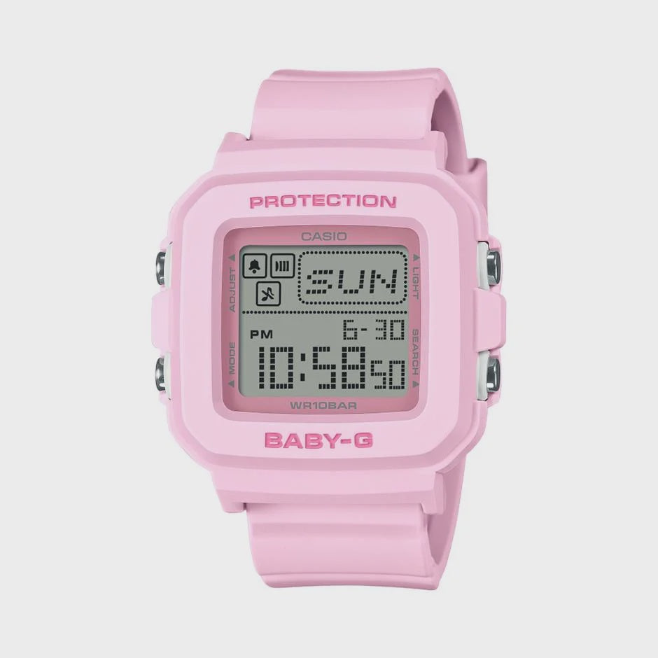 Casio Baby-G BGD-10-4DR pink digital square resin watch with 100m water resistance