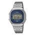 Casio A140WE-2ADF Vintage digital watch with blue sunray dial and stainless steel bracelet