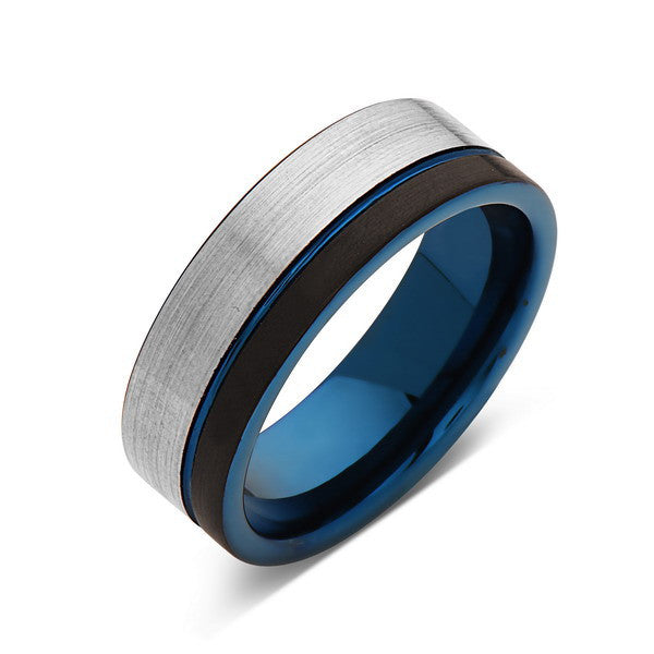 Tungsten Three tone Grey, Black & Blue Band