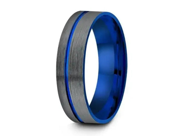 Grey Blue Rings Tungsten Grey & Blue Wedding Band | Cassim & Co.