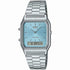 Casio Vintage Liberty Limited Edition AQ-230A-2A1MQYDF square quartz watch with turquoise blue sunray dial and stainless steel bracelet