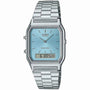 Casio Vintage Liberty Limited Edition AQ-230A-2A1MQYDF square quartz watch with turquoise blue sunray dial and stainless steel bracelet