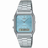 Casio Vintage Liberty Limited Edition AQ-230A-2A1MQYDF blue dial ana-digi quartz watch with stainless steel bracelet on white background