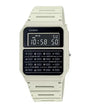 Casio CA-53WF-8BDF Databank calculator watch with off-white resin case, black digital display and integrated calculator keypad