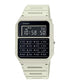 Casio CA-53WF-8BDF Databank calculator watch with off-white resin case, black digital display and integrated calculator keypad
