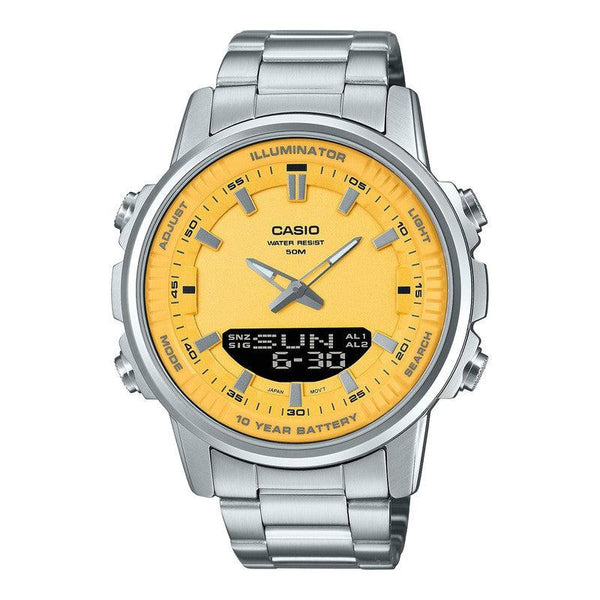 Casio AMW‑880D‑9AVD – Analog‑Digital Stainless Steel Watch with Yellow Dial