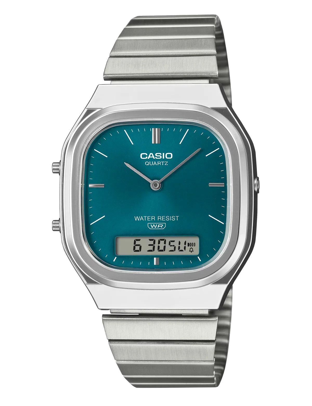 Casio Vintage AQ-240E Dual Time Quartz Ana-Digi Teal Dial Stainless Steel Watch (AQ-240E-3ADF)