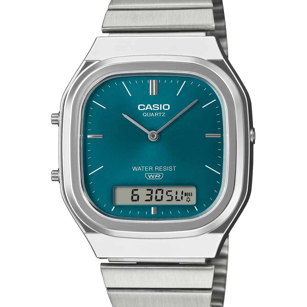 Casio Vintage AQ-240E Dual Time Quartz Ana-Digi Teal Dial Stainless Steel Watch (AQ-240E-3ADF)