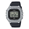 Casio W-218HM-7AVDF silver digital chronograph alarm watch with black resin strap and 50 metre water resistance