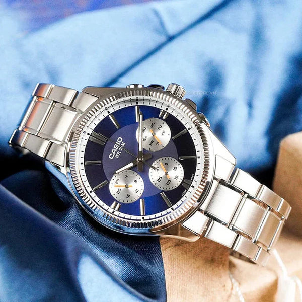 Casio MTP-1375D-2A1V Quartz Multi-Function Blue Dial Stainless Steel Watch (MTP-1375D-2A1V)