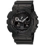 Casio G-SHOCK GA-100-1A1DR front view showing black dial and resin case