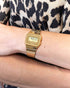Casio A700WEVG rectangular resin case and gold-tone bezel seen from above