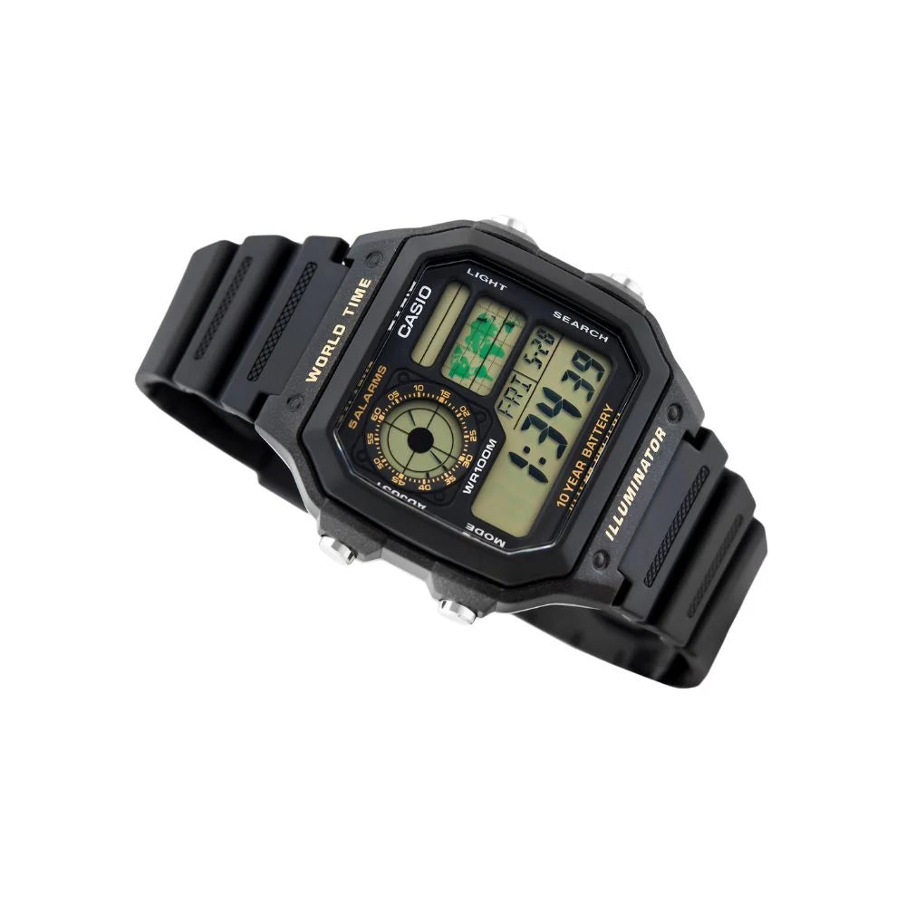 Casio AE-1200WH World Time Digital Quartz Black Resin Watch (AE-1200WH-1BVDF)