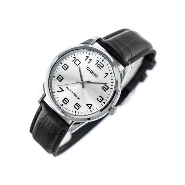 Casio MTP-V001L Quartz Silver Dial Black Leather Strap Watch (MTP-V001L-7BUDF)