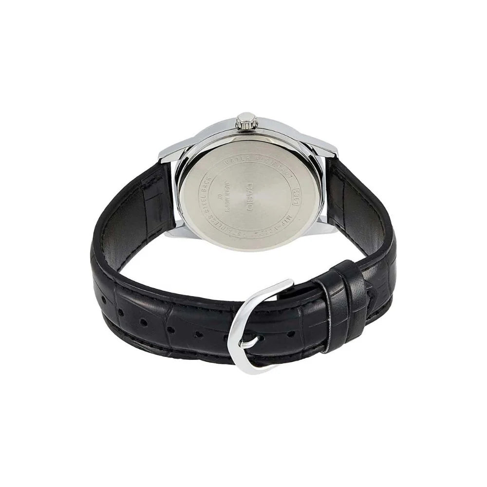 Casio MTP-V001L Quartz Silver Dial Black Leather Strap Watch (MTP-V001L-7BUDF)