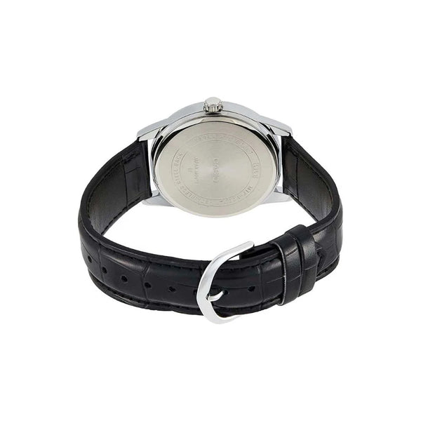 Casio MTP-V001L Quartz Silver Dial Black Leather Strap Watch (MTP-V001L-7BUDF)