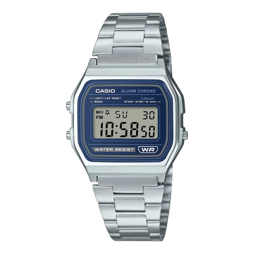 Casio A158WEA-2DF Vintage Digital Blue Dial Stainless Steel Quartz Watch