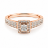 9ct rose gold princess cut diamond halo cluster engagement ring with pavé shoulders by Cassim & Co Johannesburg